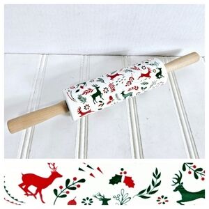 Crofton Ceramic Rolling Pin White Reindeer Christmas Holiday Baking Kitchen Deco